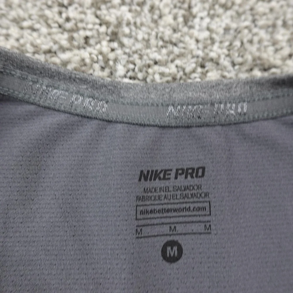 Nike Pro Shirt Womens M Gray Dri FIT Swoosh Athletic Tee Performance Workout Gym